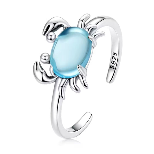 Elegant Aquamarine Crab Ring
