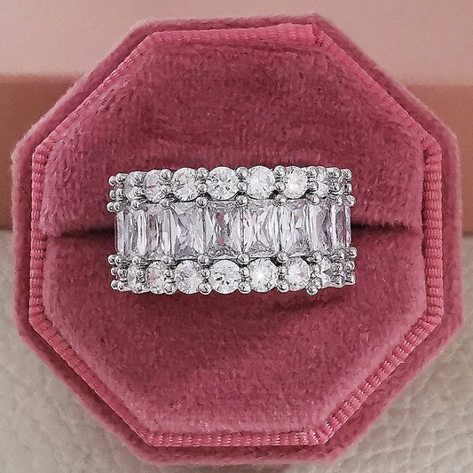 Elegant Baguette Round Crystal Wide Ring