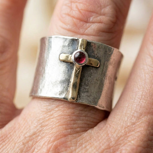 Elegant Cross Ruby Ring