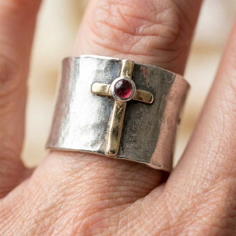 Elegant Cross Ruby Ring