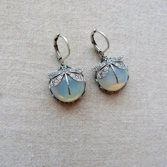 Elegant Dragonfly Opal Earrings