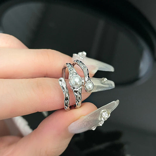 Elegant Dual Pearl Silver Ring