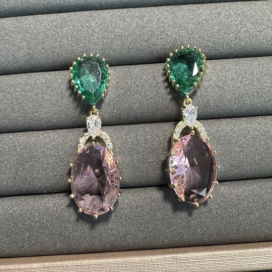Elegant Emerald Amethyst Earrings
