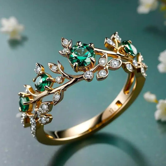 Elegant Emerald Branch Ring