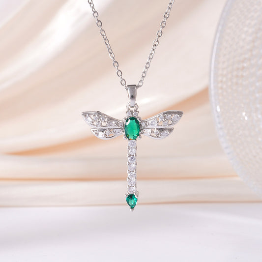 Elegant Emerald Dragonfly Necklace