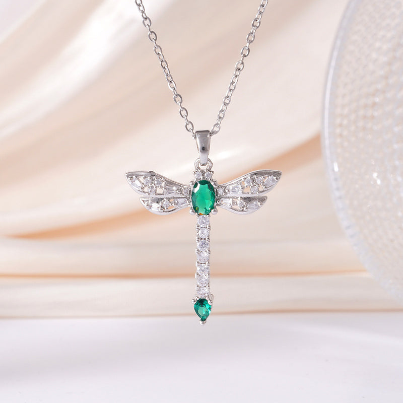 Elegant Emerald Dragonfly Necklace