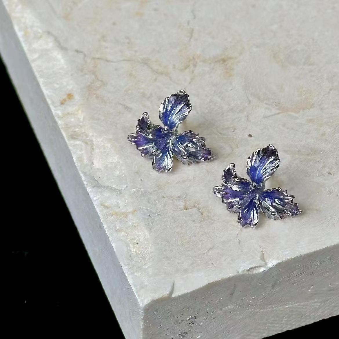 Elegant Enamel Iris Earrings