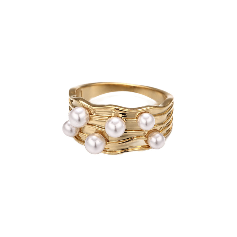 Elegant Gold Wave Multi Pearl Ring