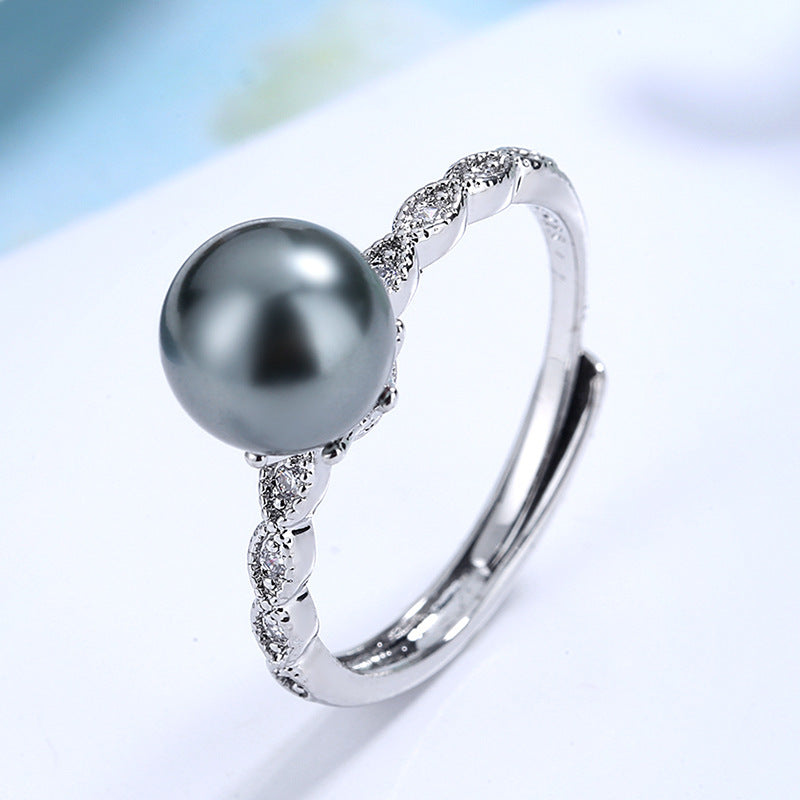 Elegant Grey Pearl Silver Ring