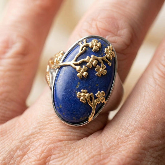 Elegant Lapis Floral Ring