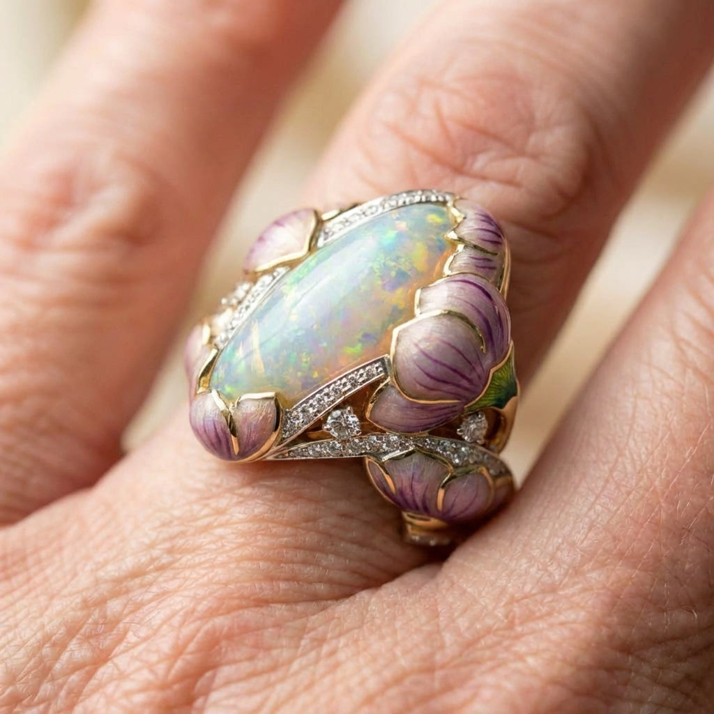 Elegant Lotus Opal Ring
