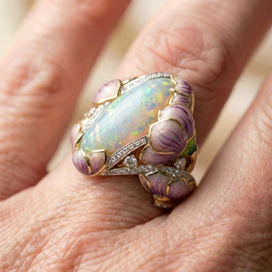 Elegant Lotus Opal Ring