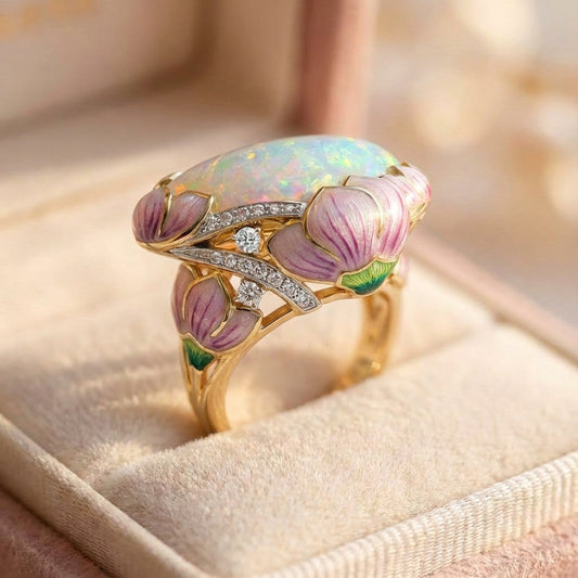 Elegant Lotus Opal Ring