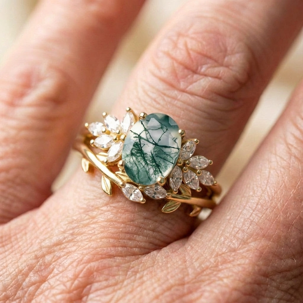 Elegant Moss Agate Ring