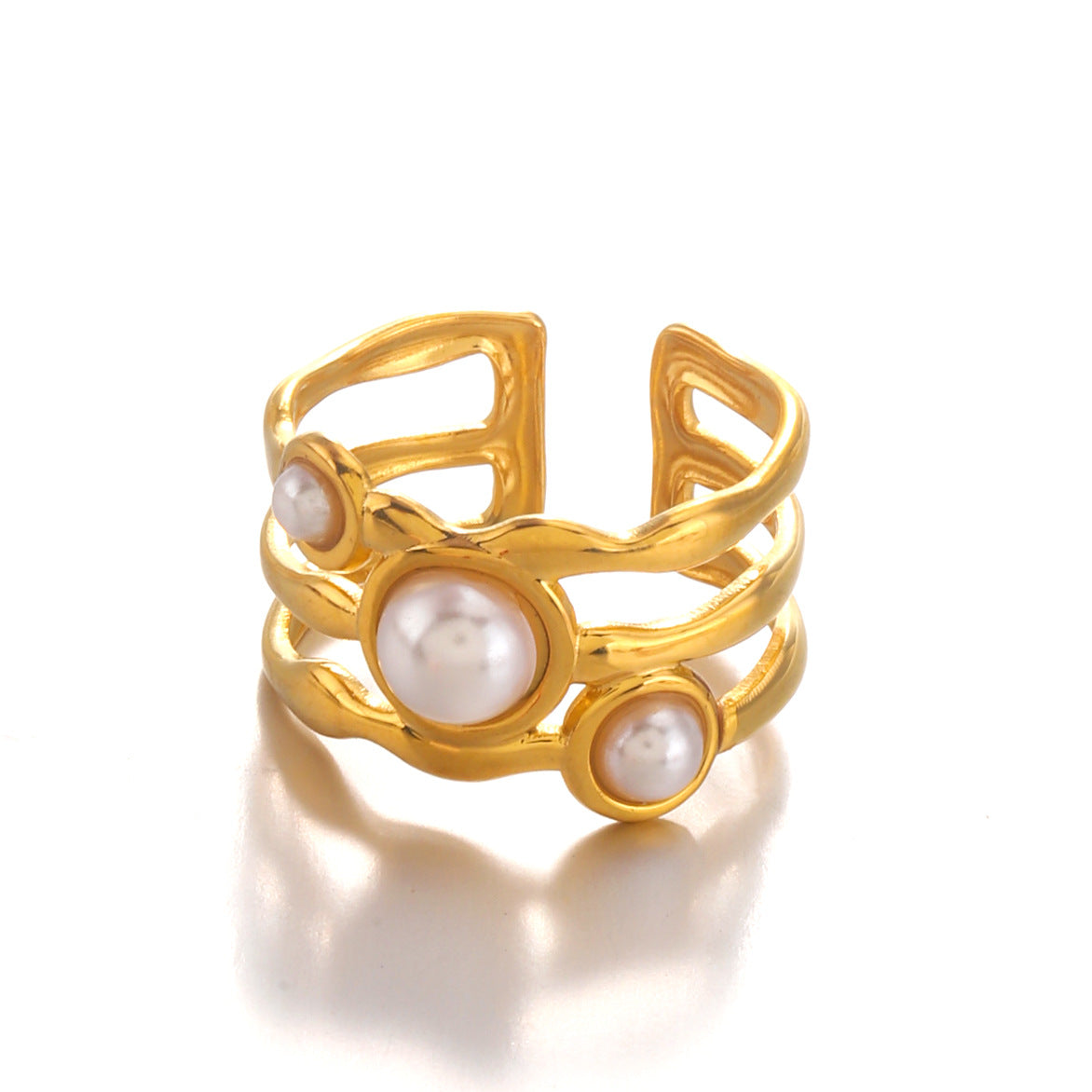 Elegant Multi Pearl Gold Cuff Ring
