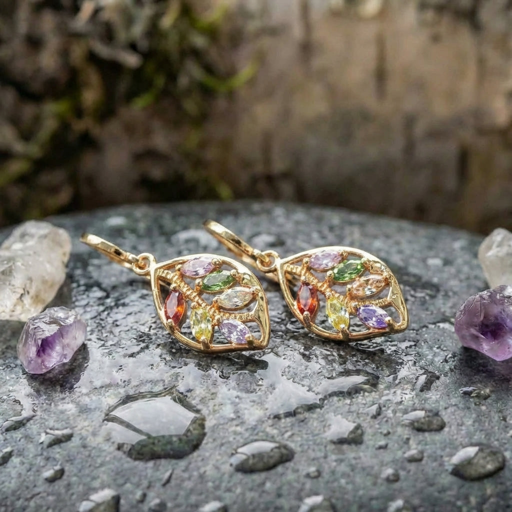 Elegant Multistone Leaf Earrings
