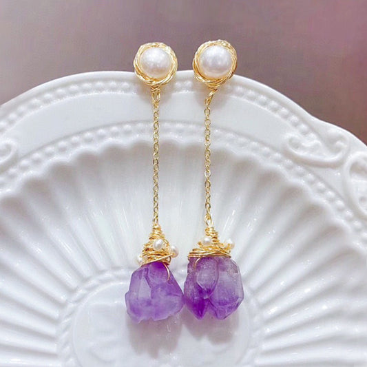 Elegant Pearl Amethyst Earrings