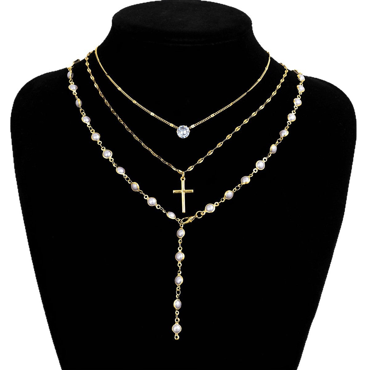 Elegant Pearl Cross Necklace