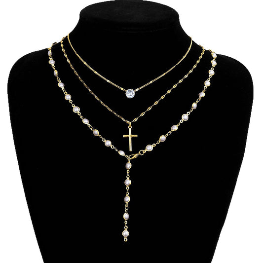 Elegant Pearl Cross Necklace