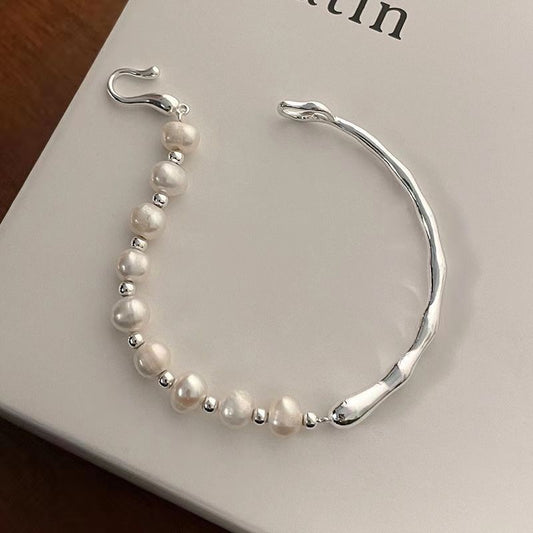 Elegant Pearl Half Silver Cuff
