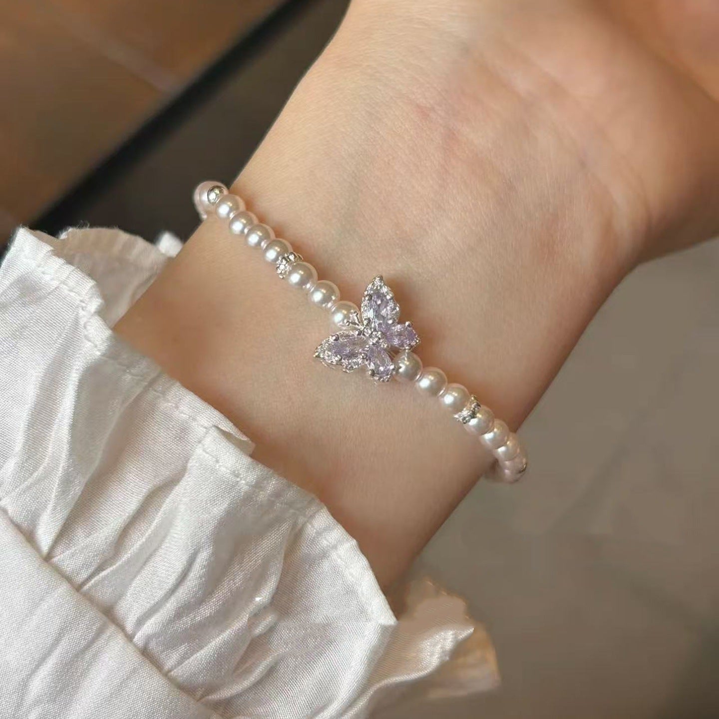 Elegant Pearl Purple Butterfly