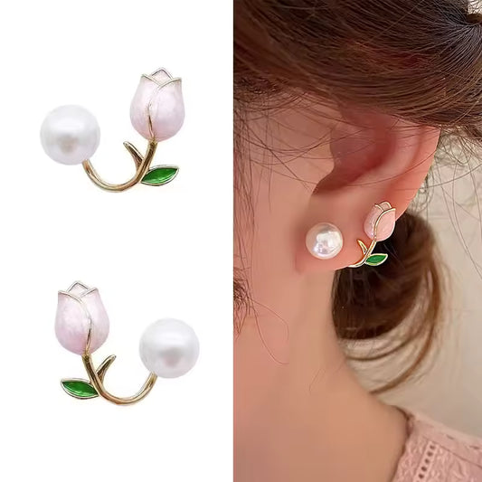 Elegant Pearl Tulip Earrings