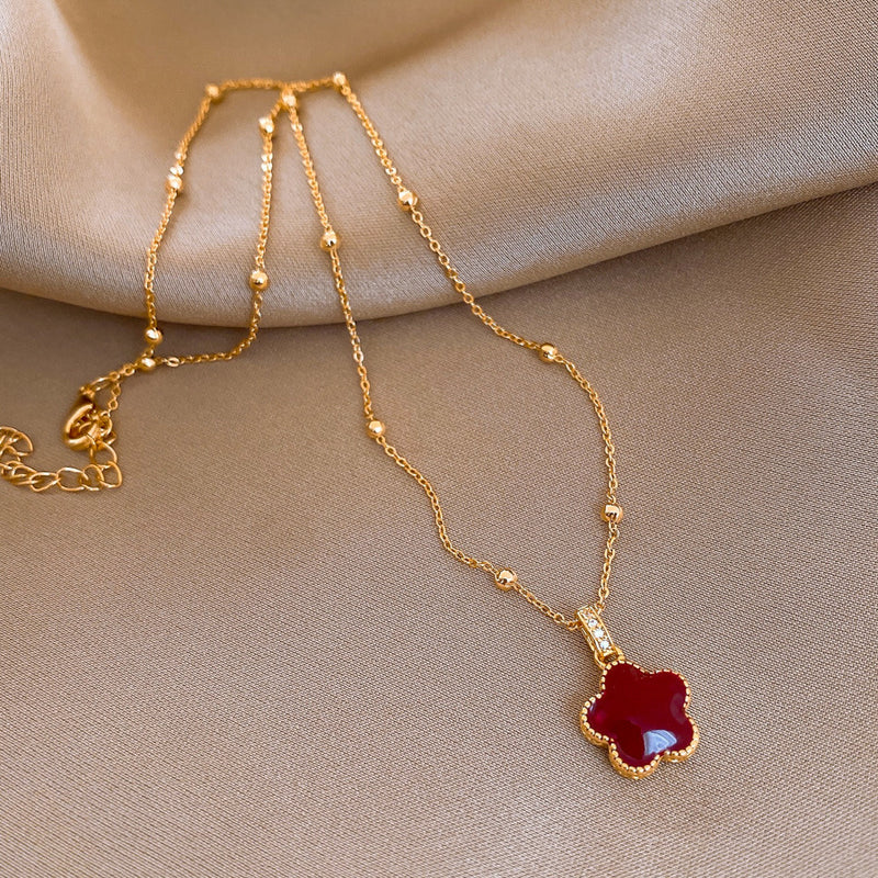 Elegant Red Clover Necklace