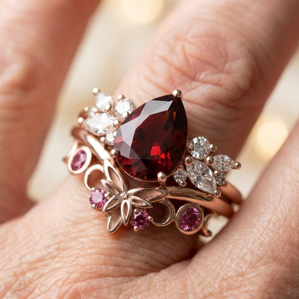 Elegant Ruby Waterdrop Ring