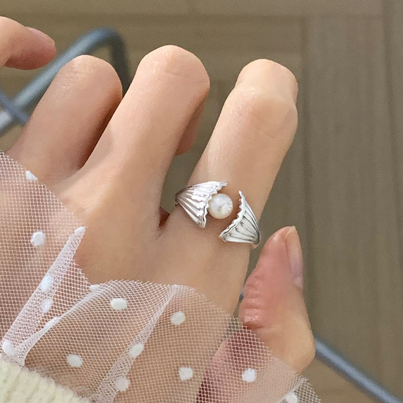 Elegant Shell & Pearl Silver Ring