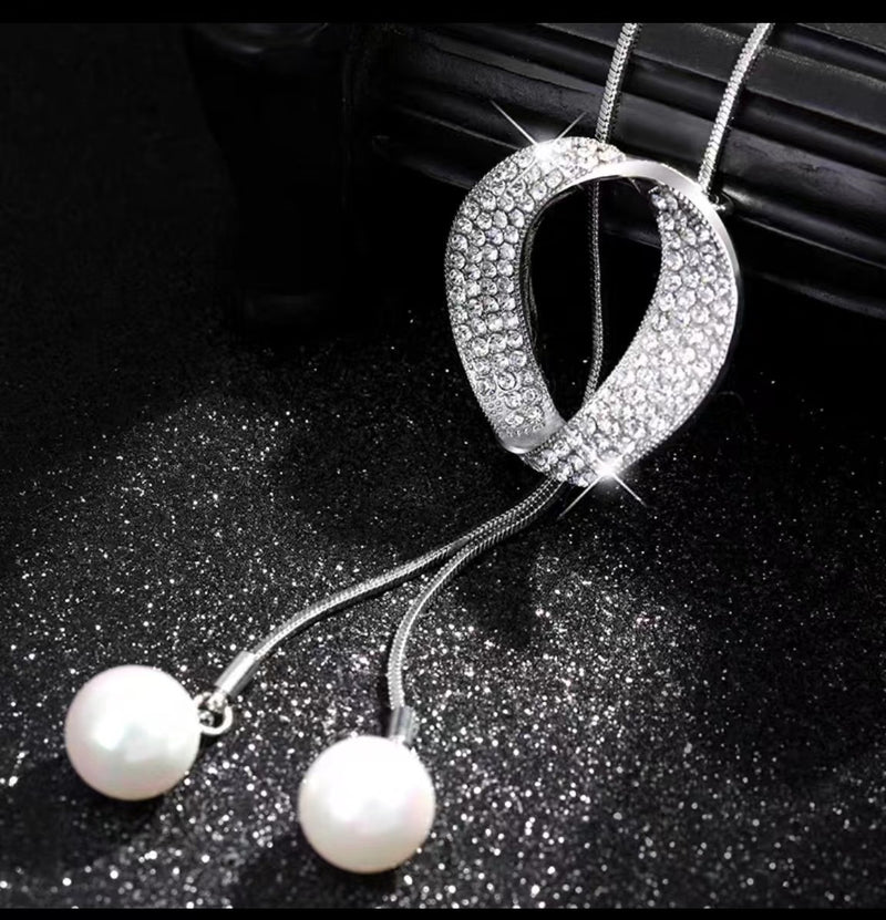 Elegant Silver Crystal Tassel Drop