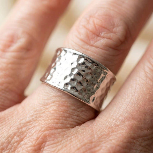 Elegant Silver Hammered Ring