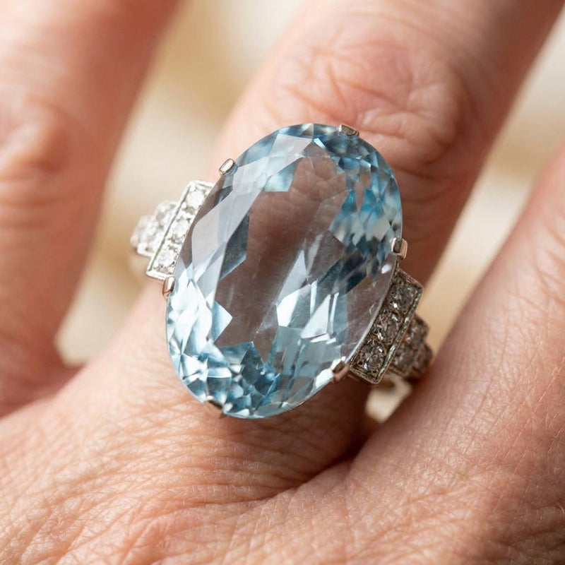 Elegant Sky Blue Oval Ring