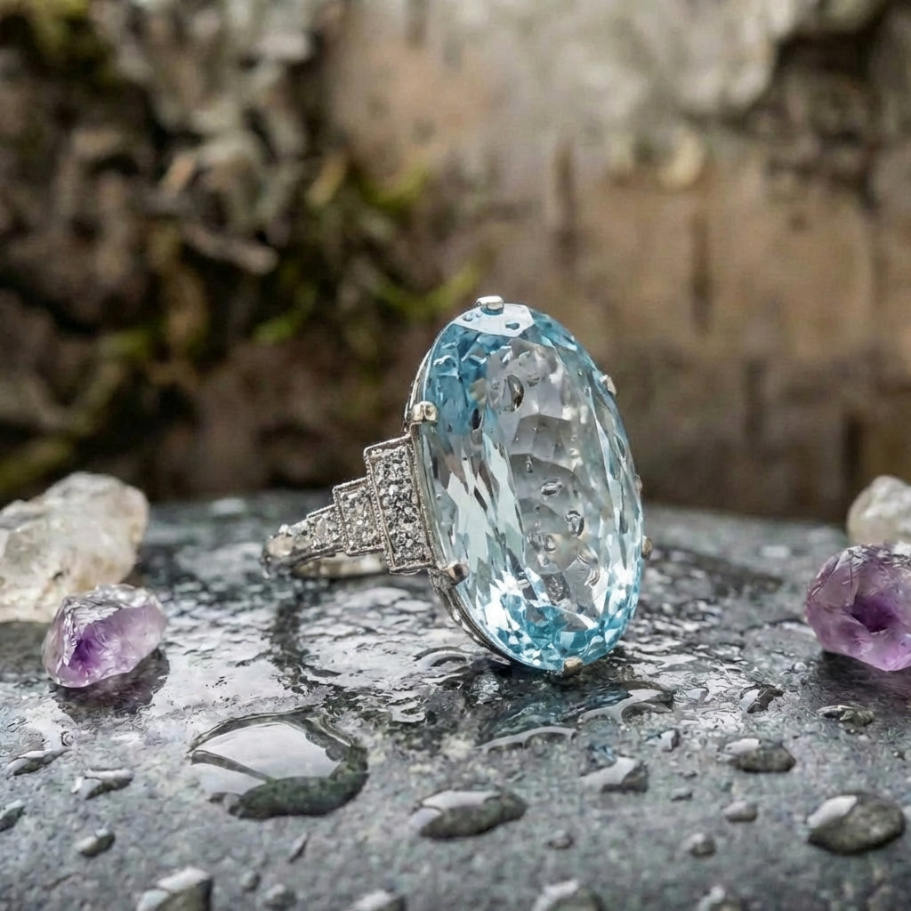 Elegant Sky Blue Oval Ring