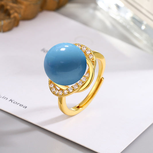 Elegant Sky Blue Pearl Ring