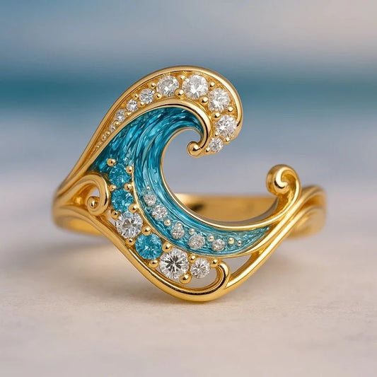 Elegant Wave Crystal Ring