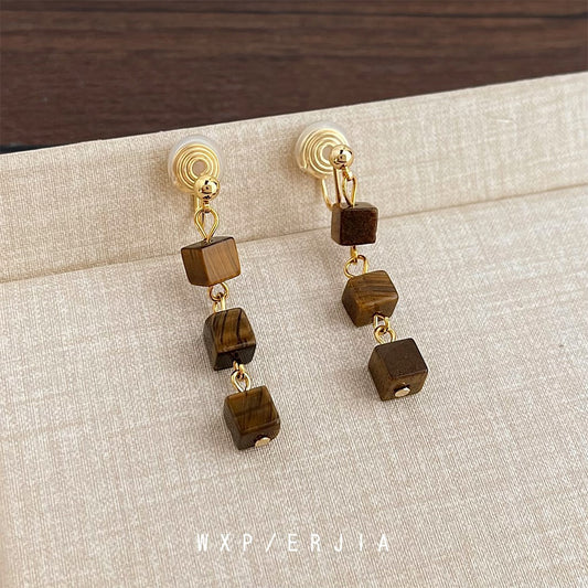 Elegant Wood Cube Earrings