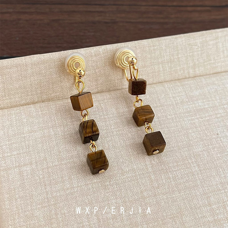 Elegant Wood Cube Earrings