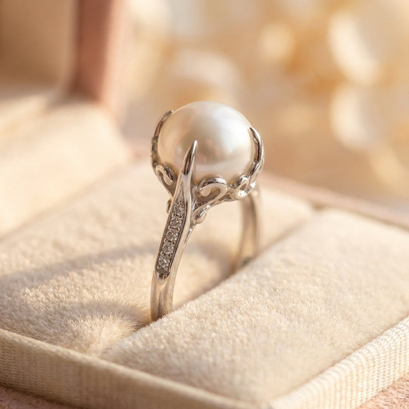 Exquisite Crystal Pearl Silver Ring