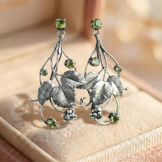 Vintage Leaf Peridot Earrings