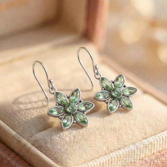 Vintage Green Stone Flower Earrings