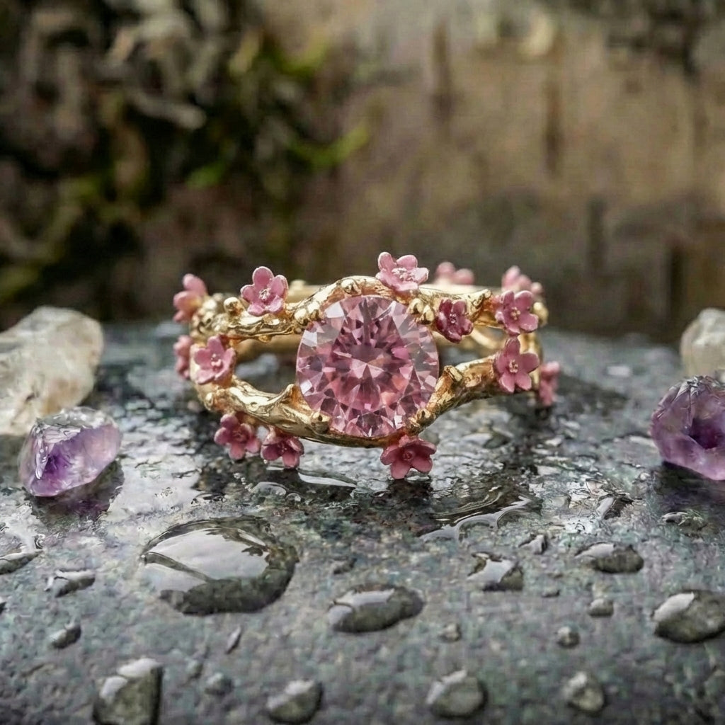 Romantic Floral Zircon Ring