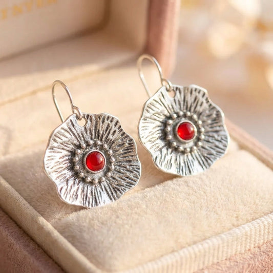 Vintage Flower Red Earrings