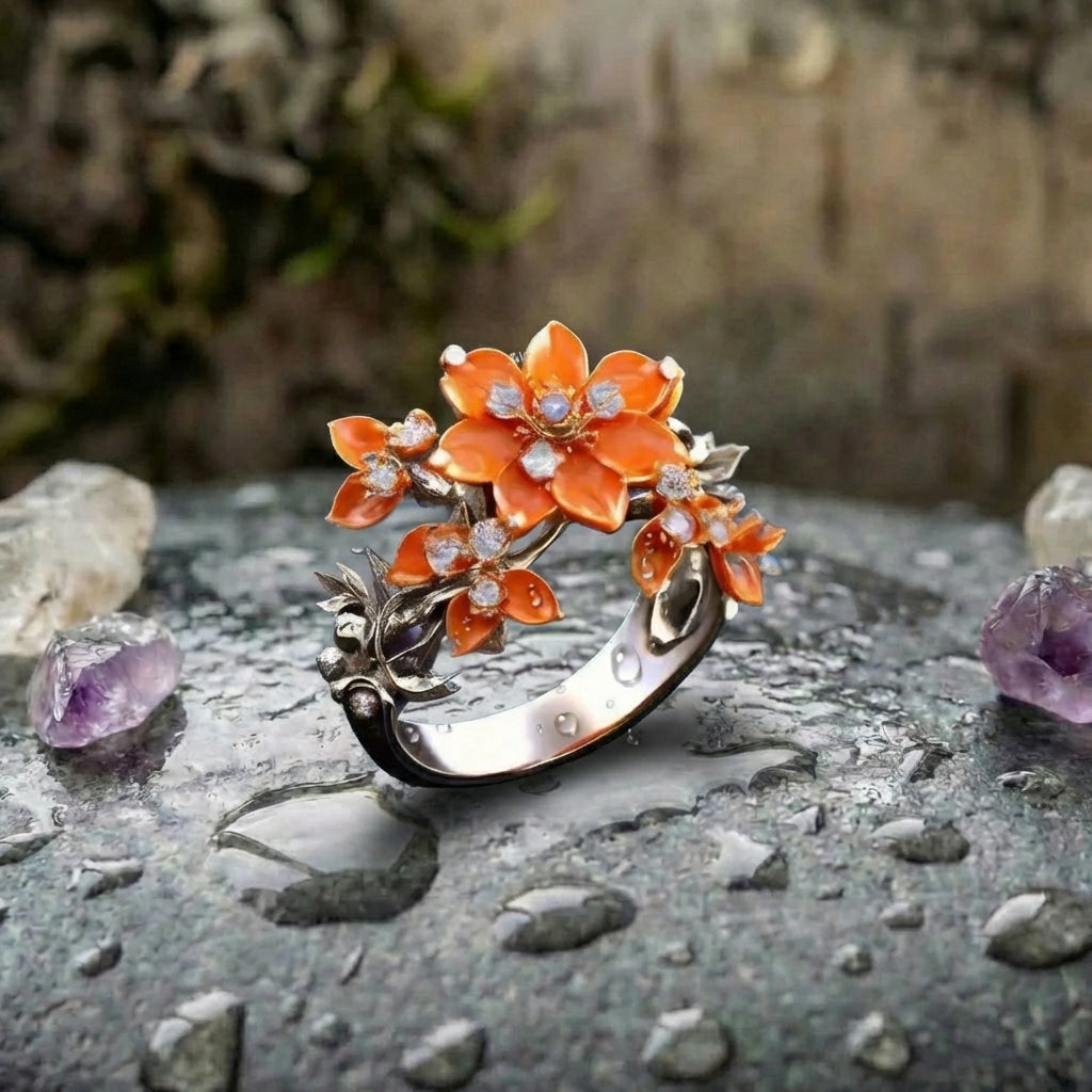 Elegant Orange Flower Ring