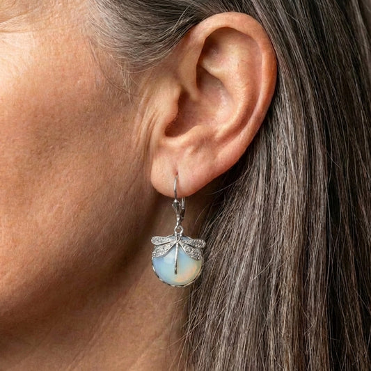 Elegant Dragonfly Opal Earrings