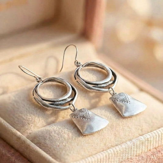 Bohemian Silver Geometric Earrings