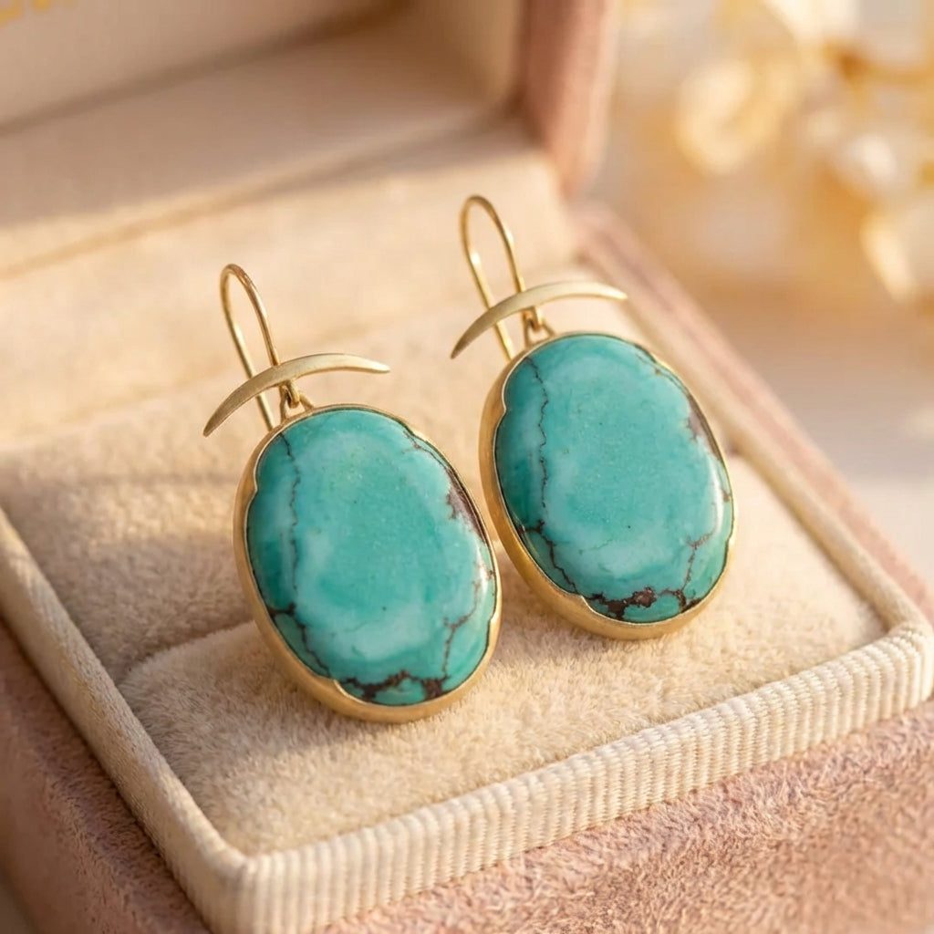 Vintage Green Stone Dangle Earrings
