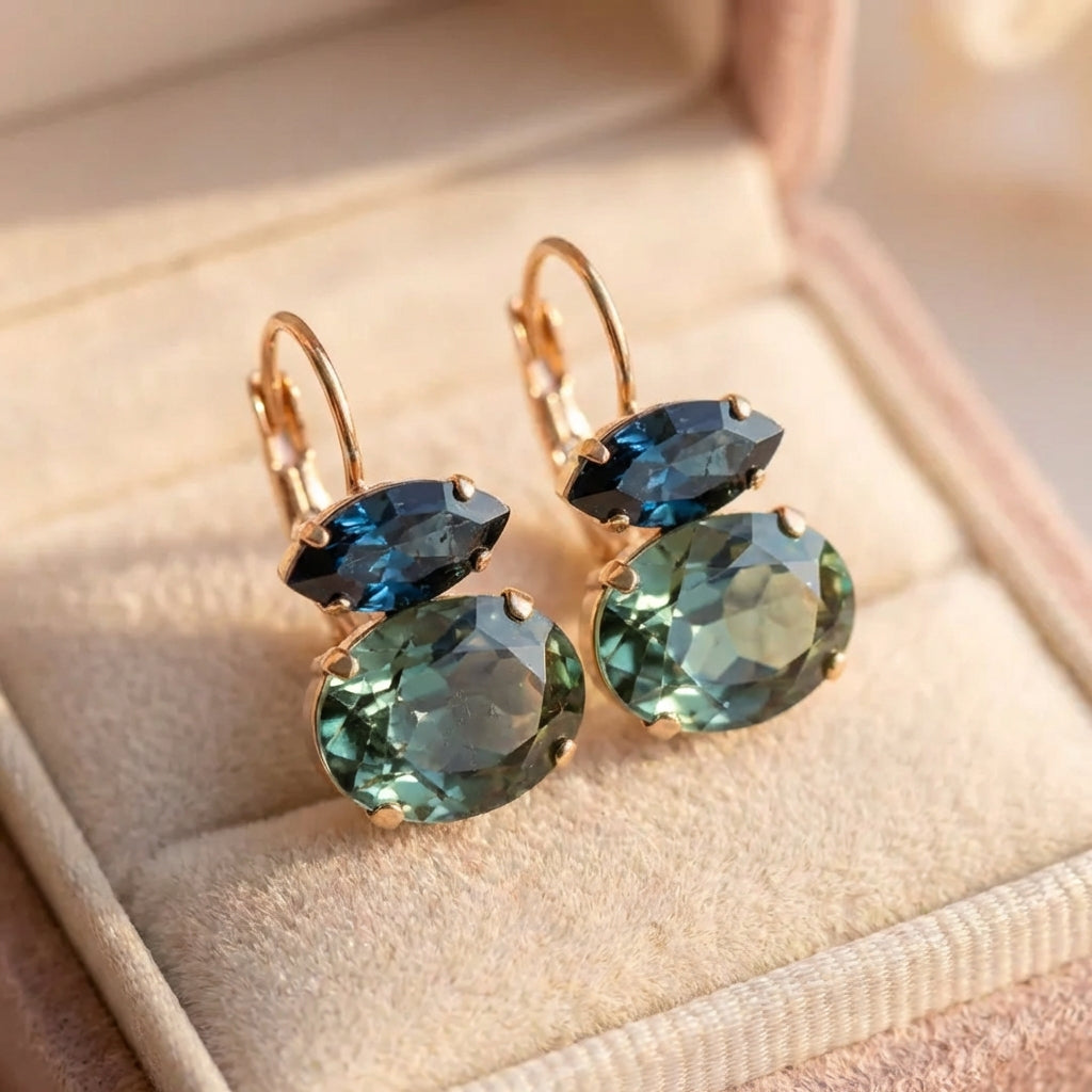 Vintage Green & Blue Glass Earrings