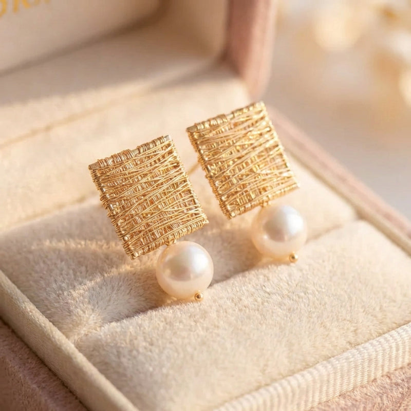 Vintage Golden Threads With Pearls Earrings