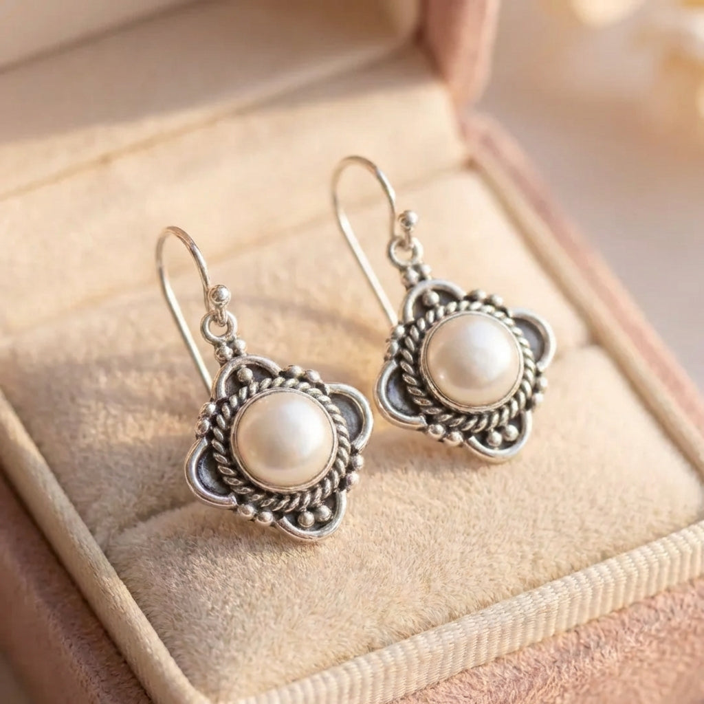 Vintage Lotus Pearl Earrings