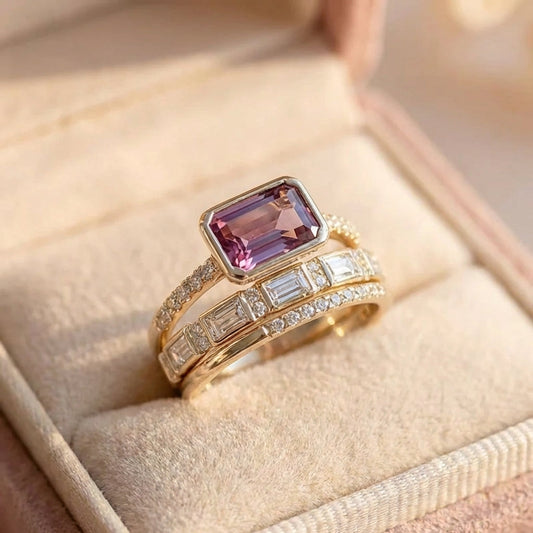 Vintage Bright Glass Ring Set